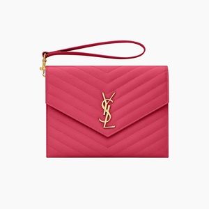 NWOT Saint Laurent YSL Cassandre Matelassé Pouch Clutch Fuxia/Pink Authentic